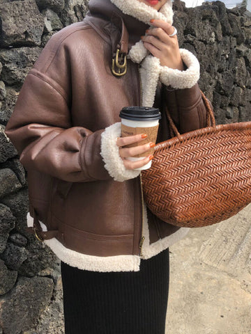 Airchics manteau aviateur doublé peau de mouton hiver femme veste